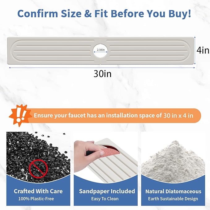 Faucet Mat for Kitchen Sink, Water Absorbent Kitchen Faucet Mat, Durable Sink Splash Guard with Raised Feet, Diatomite Fast Drying Kitchen Sink Faucet Mat, Bathroom Stone Drying Tray for Counter