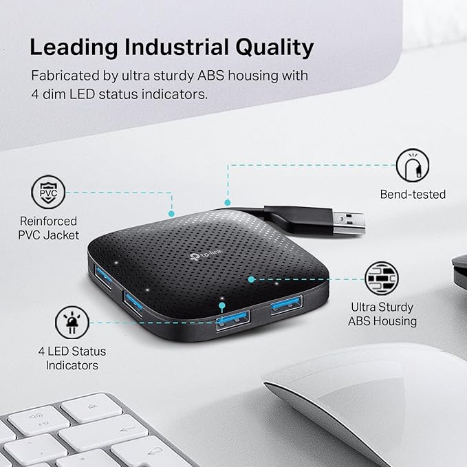 TP-Link 4-Port USB 3.0 Hub, Slim and Compact USB Splitter with Foldable Cord Design, USB hub for Laptop, PC, MacBook, Mac mini, XPS, Surface Pro, Chromebook, Flash Drive, Mobile HDD and More(UH400)