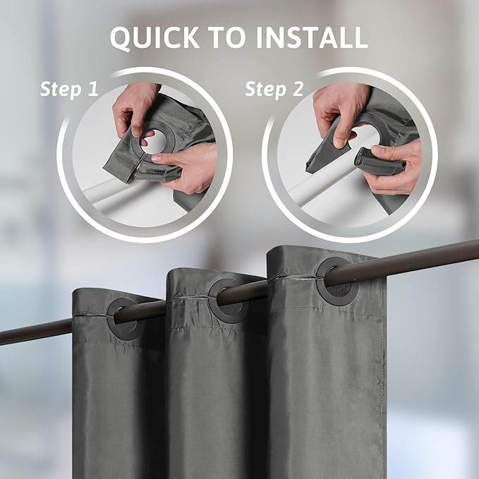 Furlinic No Hook Stall Shower Curtain 36x72 Inch,Polyester Fabric Small Narrow Shower Curtain Liner,Hotel Style Bathroom Curtains with Plastic Split Grommets,Machine Washable & Waterproof,Dark Grey
