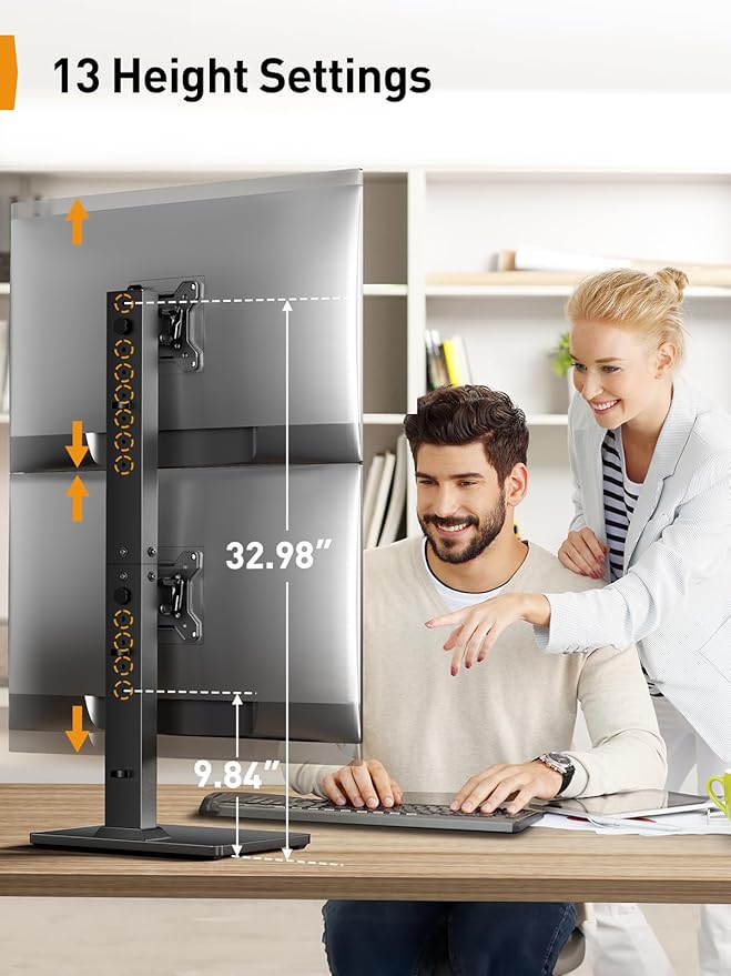 Perlegear Dual Vertical Monitor Stand for 13-40 inch Screen, Gaming Monitor Stand for 3080 3090 Ti, Dual TV Stand with 360 Degree Rotation, 13 Height Settings, Max VESA 100x100mm, PGTVS30