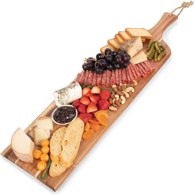 PICNIC TIME Artisan 30" Acacia Charcuterie Board with Raw Wood Edge, Wooden Cutting Board with Handle, All-Purpose Serving Platter, Decorative and Reversible Serving Plank (Acacia Wood)