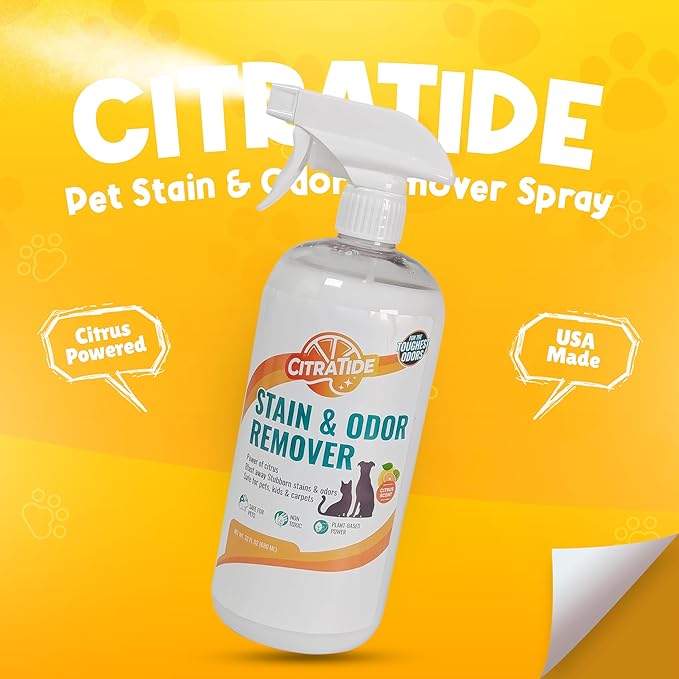 Pet Stain & Odor Remover Spray – Citrus Powered, Non-Toxic, Safe for Pets & Kids, Multi-Surface Cleaner for Carpet, Upholstery, Hardwood & More – USA Made Odor Eliminator