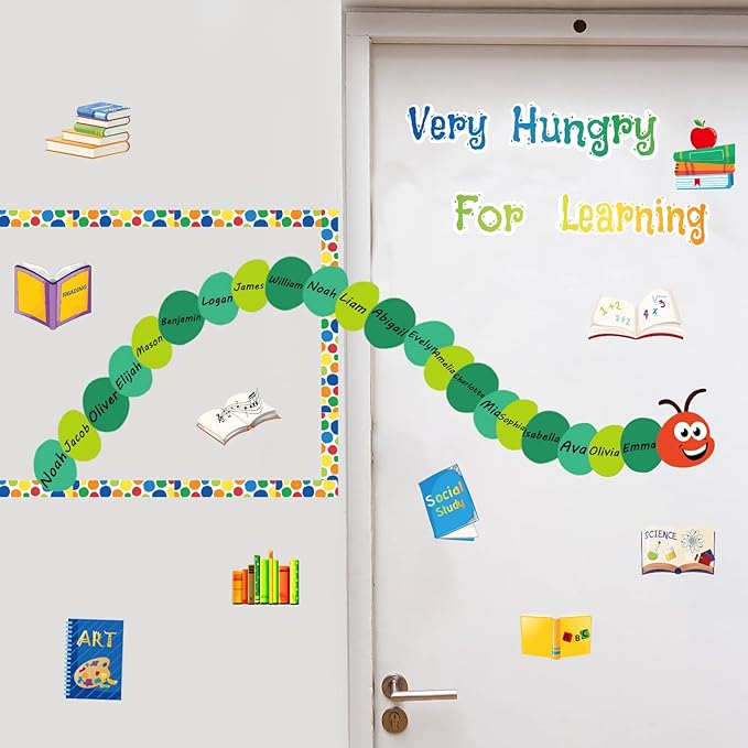 Caterpillars Bulletin Board Decoration Set Mix Caterpillar Colorful Borders Cutouts for Party School Classroom Door Welcome Bulletin Board Craft Home Wall(Green Caterpillar)