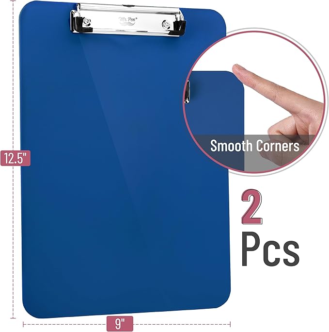 Mr. Pen- Plastic Clipboard, 12.5" x 9", 2 Pack, Clipboard Plastic, Low-Profile Metal Clip with Retractable Hanging Hole