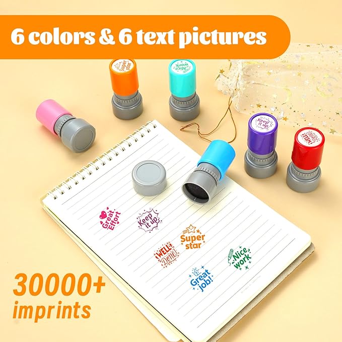 Teacher Stamps for Classroom Self Inking Rubber Great Job Stamp for Grading Homework Test Motivation Students Behavior School Homeschool Reward Supplies, Classroom Teacher Must Haves (6Pcs)