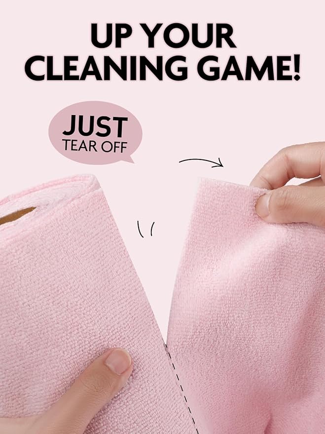 Fantasticlean Tear-Away Dish Cloth- 80 Sheets, 4 Rolls - 10'' by 10'', Reusable Washable Kitchen Towels, Super Absorbent Microfiber Cleaning Cloths (Pink,Grayish,Beige,Tan)