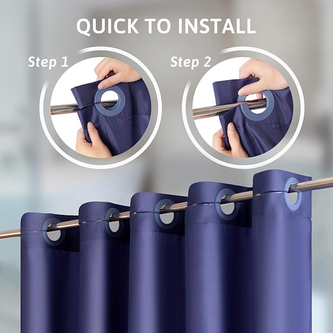Furlinic Navy Blue Shower Curtain Liner Fabric Waterproof Shower Stall Curtains with Weighted Bottom for Bathroom RV Hotel,36x72 Inch.