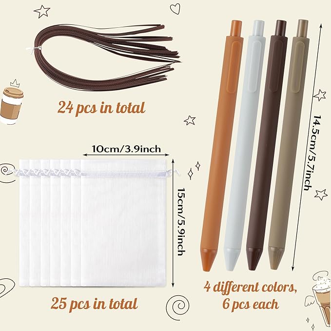 Xqumoi Thanks A Latte Sticky Notes with Pen Gift Set - 24 Set Coffee Self Sticky Writing Memo Pads Ballpoint Pens with Mesh Bag Thank You Gift Party Favors School Classroom Rewards Office Supplies
