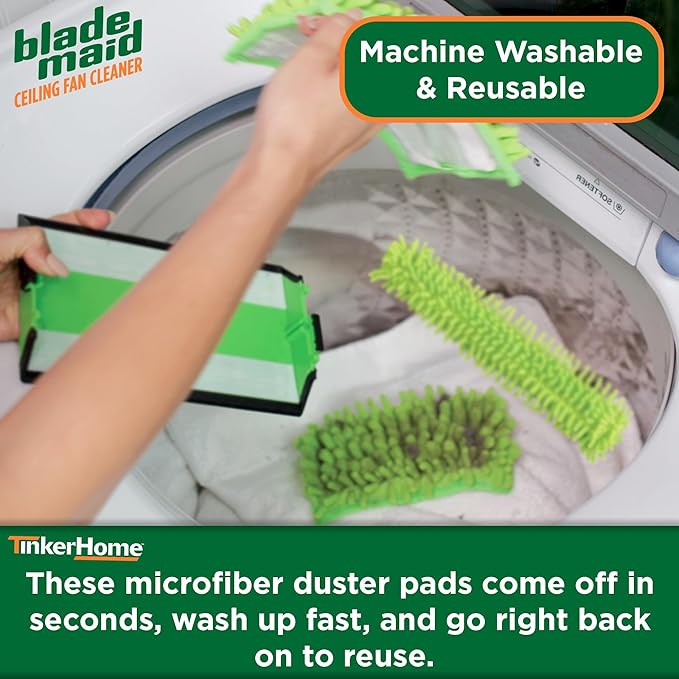 Blade Maid Ceiling Fan Cleaner- Cleaning Tool with 3 Foot Extendable Pole, Cleaning Head, Reusable Fiber Duster, & Flexible Brush