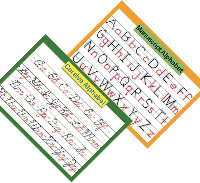 LUGMAZU 4 Pcs/Set Cursive Alphabet、Number、abc letter poster for Classroom Wall | Learning Posters for Decorations Organization,8.47x11.8in