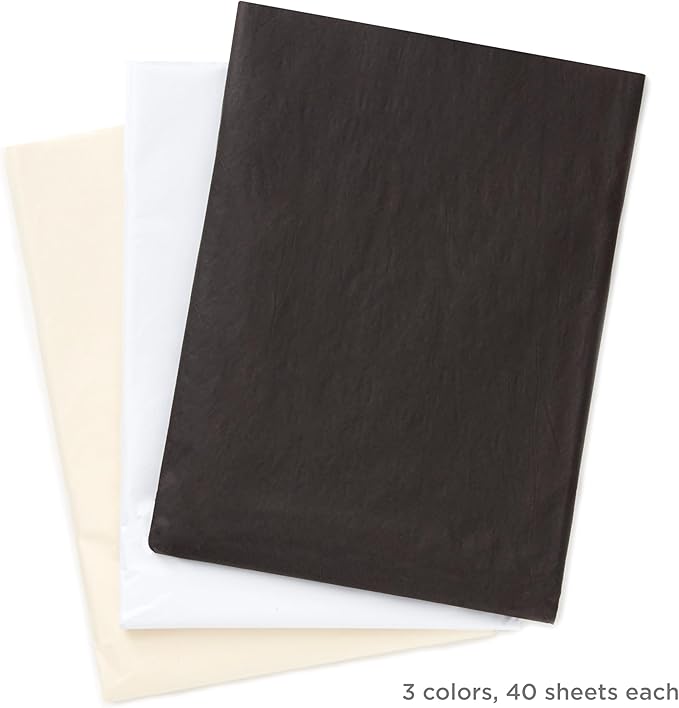 Hallmark White, Black and Ivory Bulk Tissue Paper (120 Sheets) for Gift Bags, Weddings, Graduations, Valentine's Day, Christmas