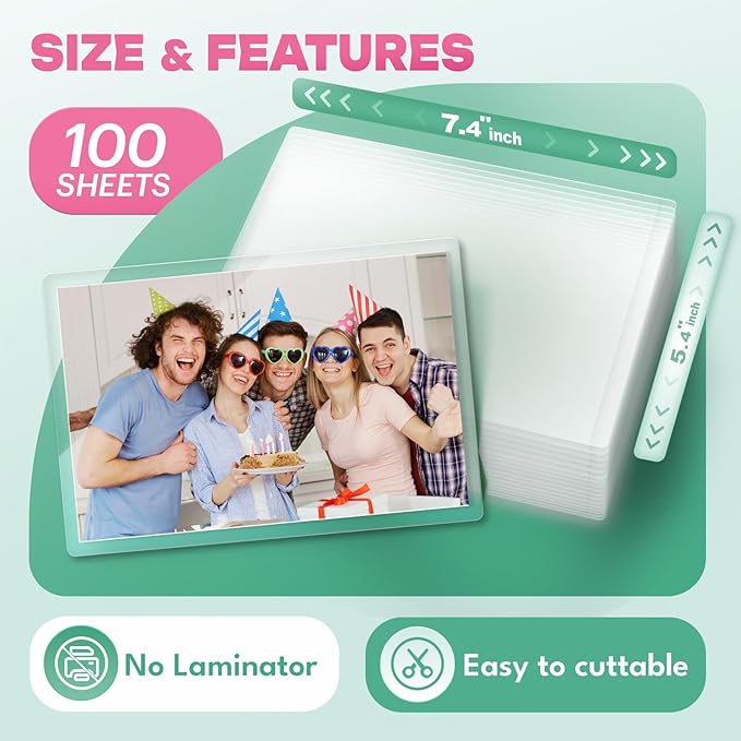 100 Pack Self-Sealing Laminating Pouches 5x7 Inch,10 Mil Thick Double-Sided Self Adhesive Lamination Pouches,Waterproof Photo Laminating Sheets No Laminator Machine Need
