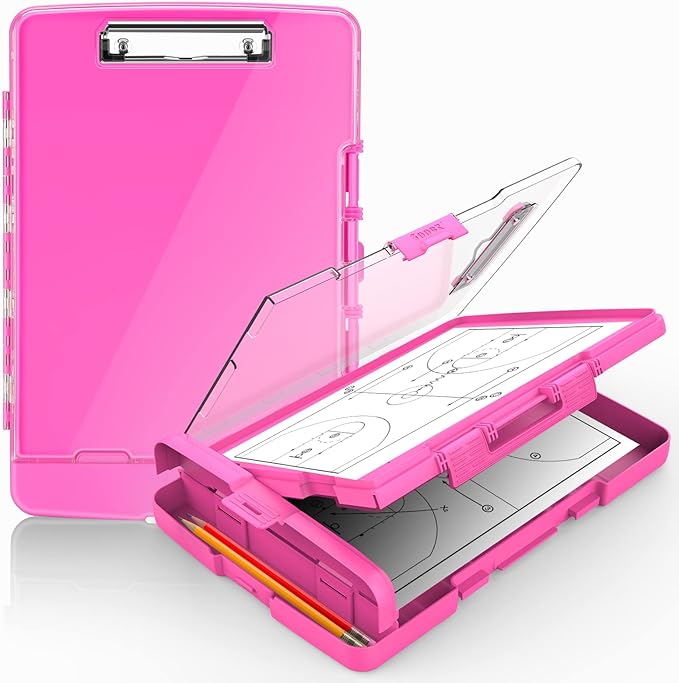 Sooez Original Clipboard with 2 Storage & Pen Holder, Heavy Duty Clip Boards 8.5x11 with Dual Storage, Clearview Dry Erase Coach Clipboard with Real Hinge, High Capacity, School & Office Supplies
