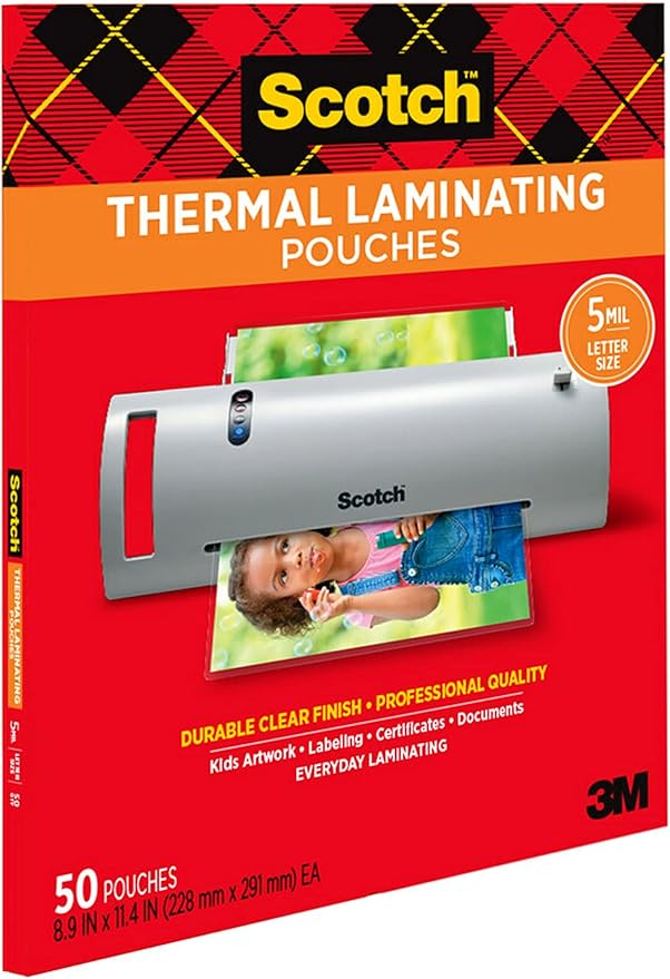 Scotch Thermal Laminating Pouches Premium Quality, 5 Mil Thick for Extra Protection, 50 Pack Letter Size Laminating Sheets, Our Most Durable Lamination Pouch, 8.9 x 11.4 inches, Clear