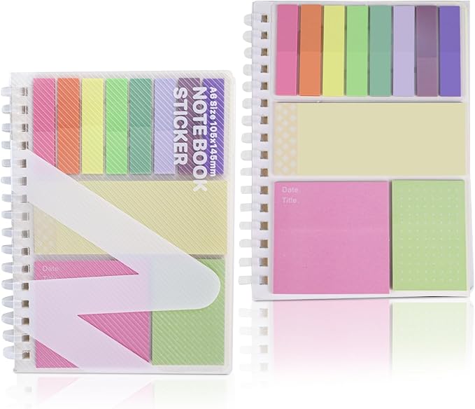 2 Pack Multi-Functional Sticky Note Set with Bible Tabs 440 Transparent Post it Notes 120 Page Notebook for Bible Study Office Supplies (Colour)
