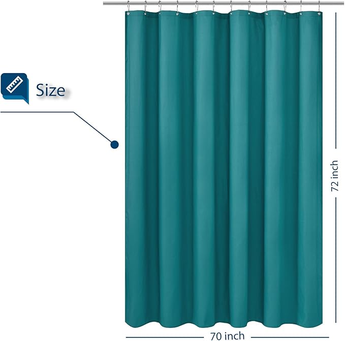 Barossa Design Soft Microfiber Fabric Shower Liner or Curtain, Hotel Quality, Machine Washable, Water Repellent, Turquoise, 70 x 72 inches