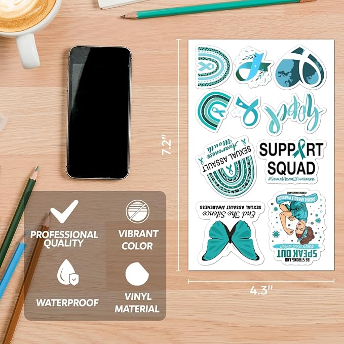 Support Squad Awareness Stickers Pack 50Pcs Vinyl Decals for Laptop Water Bottle Journal Scrapbook Waterproof Durable Set Teens Adults Advocates Mental Health