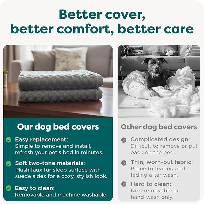 Furhaven Replacement Dog Bed Cover Ultra Plush Faux Fur & Suede Mattress, Machine Washable - Gray, Large