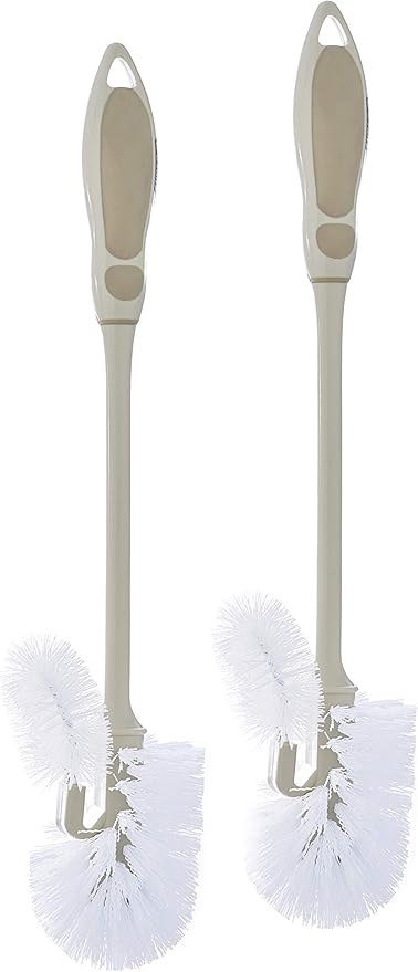 Toilet Bowl Brushes with Lip Beige, Multi Pack Toilet Brush Scrub Under Rim, Bathroom Cleaner Scrubber, Heavy Duty Bristles Scrub Brush (2)