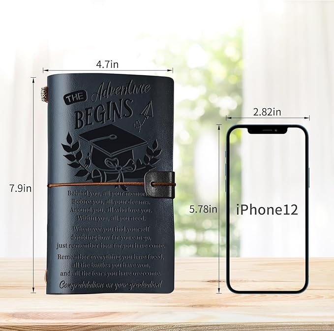 PRSTENLY Graduation Gifts Leather Journal, Graduation Gifts for Her Him 140 Page Refillable Journal, High School University College Graduation Gift Ideas for Women Men(Dark Blue)