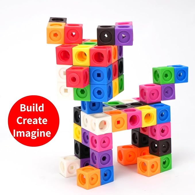 BenBen 100pcs Linking Cubes with 15 Double-Sided Activity Cards - Math Manipulatives for Kids Ages 4-8, Counting Blocks for Kindergarten, Snap Cubes STEM Educational Toy for Classroom & Homeschool