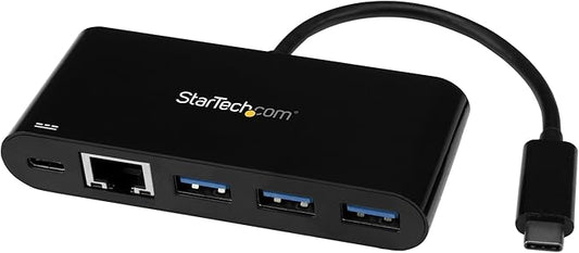 StarTech.com USB C to Ethernet Adapter - 3 Port - with Power Delivery (USB PD) - Power Pass Through Charging - USB C Adapter (US1GC303APD) Black
