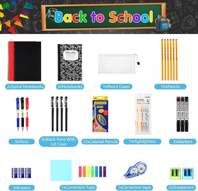 Gilprop 81 Pcs School Supply Kit with Backpack Back to School Supplies Bundle Bulk School Essentials for Elementary Middle High School Students Includes Folders Notebooks Pencils and More(Blue)