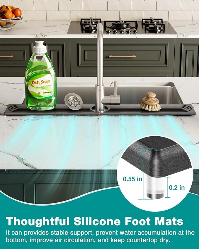 Stone Faucet Mat for Kitchen Sink, Diatomite Sink Protectors - Prevent Moisture Drying Stone Tray Fit Kitchen Counter & Bathroom Counter (Dark Gray, 23.6" x 4")