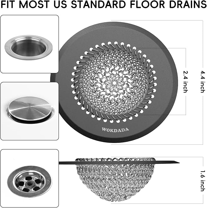 Bathtub Drain Hair Catcher: Fast Drainage Shower Version, Reversible 304 Stainless Steel Protector. Fits Pop-Up & Regular Bathroom Drains (Dark Gray)