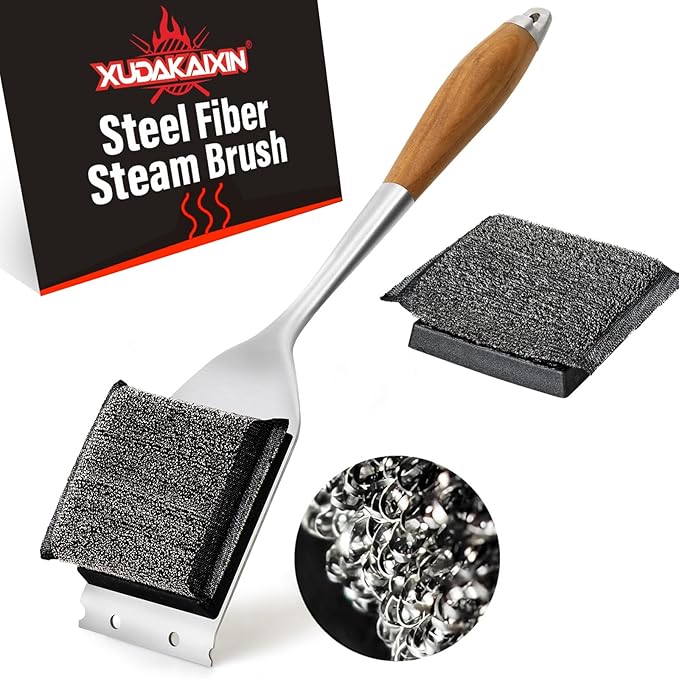 Bristle-Free Grill Brush with Replacement Head. Ultra Safe & Efficient Cleaner for Cast Iron and Stainless Steel Outdoor Grills.Gifts for Men/Dad