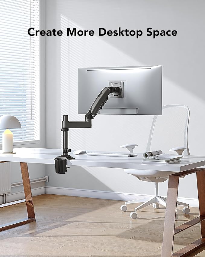 HUANUO Single Monitor Arm, Adjustable Desk Mount for 13-34 inch Screens, Holds 19.8lb, 22.44 inch Max Height, Full Motion Swivel Gaming Monitor Stand with VESA 75x75mm and 100x100mm Compatibility