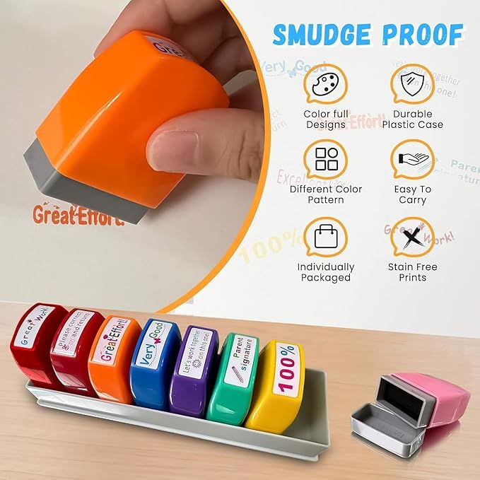 Teacher Stamps for Grading Classroom Stamp for Teachers Valentines Day Gifts Parent Signature Homework Motivational Encouraging Reward, Back to School Homeschool New Teacher Supplies Essentials(16PCS)