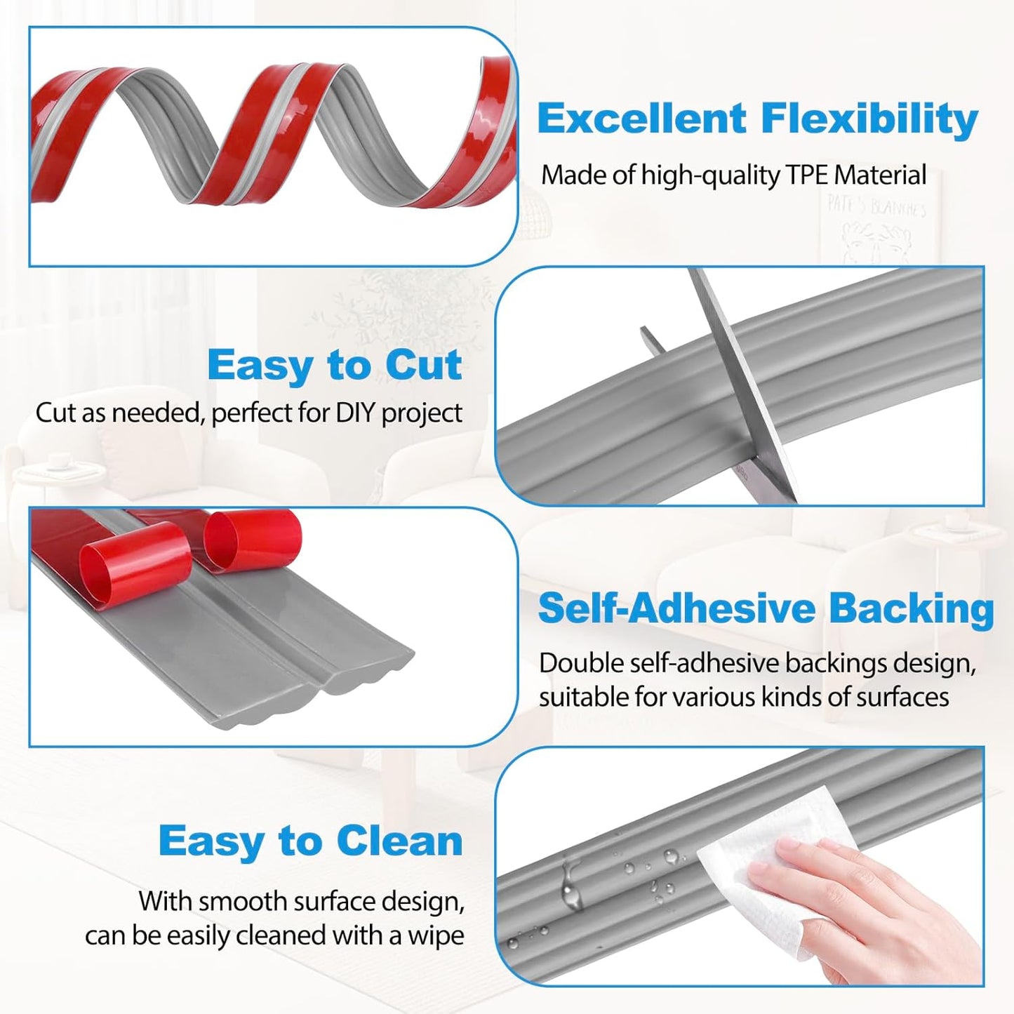Wall Corner Protector Peel and Stick Corner Trim Molding Flexible Inside & Outside Wall Edge Guard Self Adhesive Moulding Trim for Edge Use, Gray, 1.6” W x 40’ L