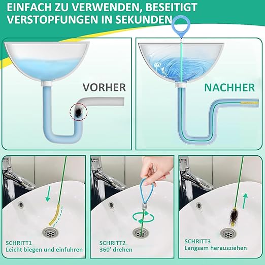 5Pcs Drain Snake, 51 Inch Flexible & Bendable Sink Drain Clog Remover Tool, Effective Toilet Snake for Kitchen Sink, Bathroom, Shower, Sewer Hair Clog Remover