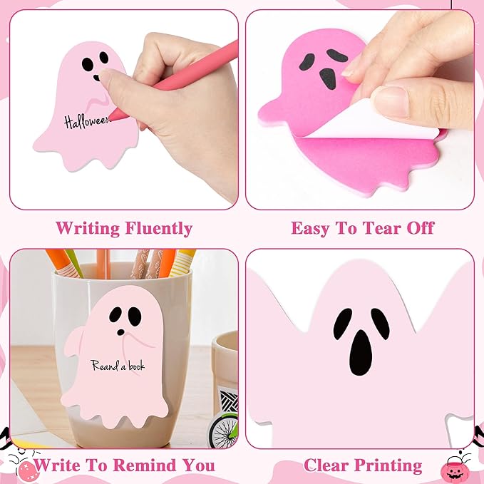 Bright Color Sticky Note - 72pcs Christmas Pink Ghost Super Sticky Note Pads Pen Ribbons Set Sticking Power Memo Pads School Supplies Office Product Page Markers Clean Removal Strong Adhesive