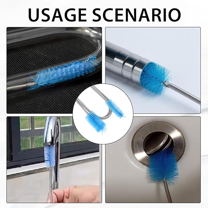 79” Flexible Pipe Cleaner Brush Set, Dual-Ended and Extra-Long Stainless Steel Cleaning Tool for Homeowner Mechanics Clean Sink Refrigerator Coils Shower Drain Plumbing Maintenance Fish-Tank