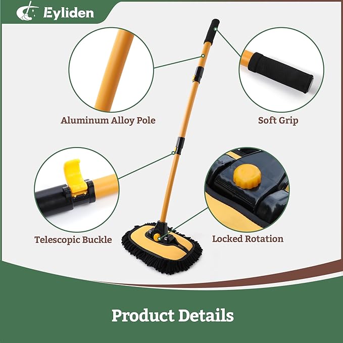 Eyliden Car Wash Brush Mop, Long Handle, 2 Scratch-Free Microfiber Heads, Car Detailing Care Kit for Car RV Truck