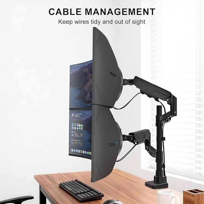 WALI Vertical Dual Monitor Mount for 17-49 inch Ultrawide Curved Screens, Heavy Duty Stacked Dual Monitor Stand for Desk, Adjustable Gas Spring Monitor Arm up to 33lbs, VESA Mount 75/100mm, Black
