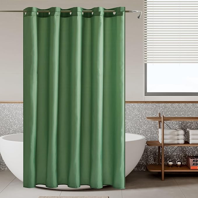 Furlinic Grey Green Shower Curtain No Hooks Needed,Soft Fabirc Bathroom Curtain with 8 Plastic Built-in Grommets,Modern Luxury Hotel Style,Waterproof & Washable,60x72 Inch.