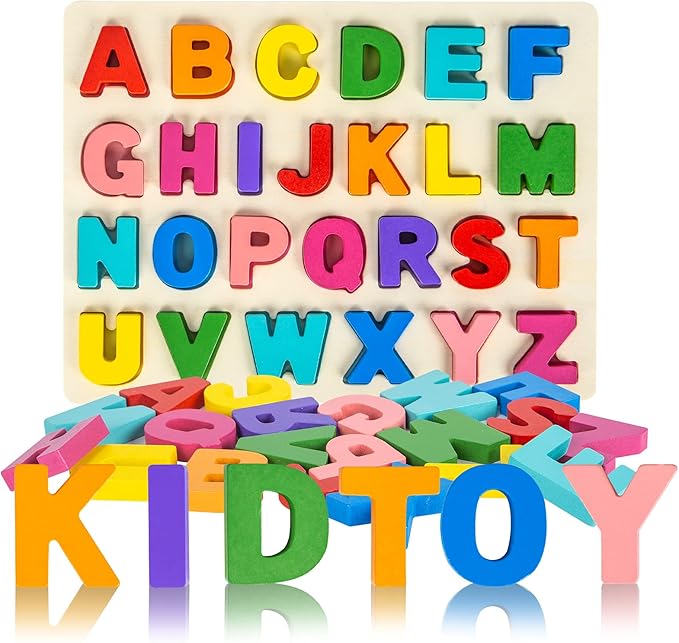 Attmu Alphabet Puzzles Wooden Puzzles for Toddlers Toy, Shape ABC Puzzle Alphabet Learning Toys Preschool Educational Toys Gift for Girls Boys