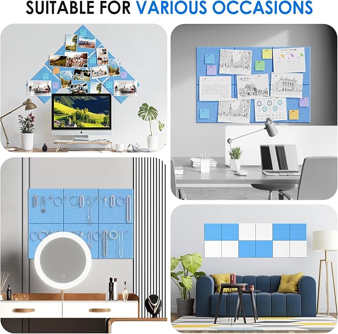 MaxGear Large Cork Board for Wall 36" x 24", Blue Bulletin Board, 6 Pack Felt Wall Tiles with Pushpins, Cork Boards for Office Push Pin Board Tack Board Felt Board