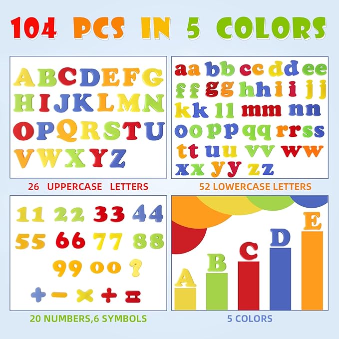 LovesTown 104 PCS Alphabet Magnetic Letters and Numbers for Toddlers,ABC 123 Fridge Educational Set,Great Learning Gift from Parents or Teachers (Pack of 2)