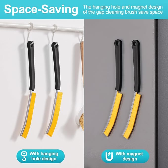 JOYMOOP 4 Pack Crevice Cleaning Brush, Black Hard Bristle Grout Brush, House Cleaning Supplies, Magnetic Gap Cleaning Brush for Kitchen, Bathroom, Window, Toilet, Multifunctional Cleaning Tools