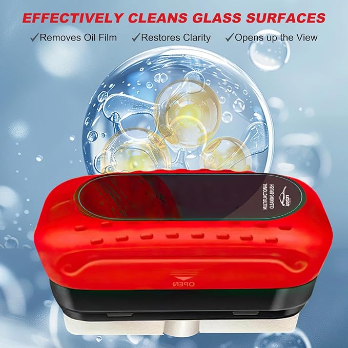 Oil-Free Car Glass Brushes, Upgrade 2.0 Clear Vision Glass Cleaner, Oil Film Cleaning Brush for Automotive Windows, Clearvision Cars Windshield Cleaner Tool (1set) (1, Red)