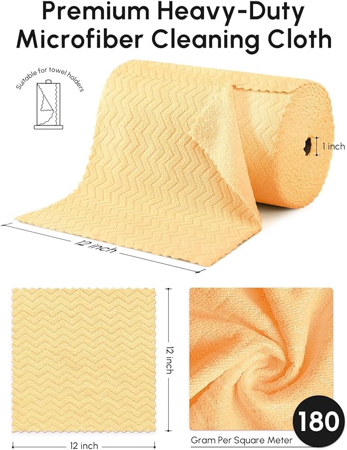 Microfiber Cleaning Cloths Roll, 75 Pack Tear Away Microfiber Towels Roll, 12" x 12" Lint Free Rags, Reusable Cleaning Cloths, Washable, Scratch Free,Ultra Absorbent Dish Rags(Orange Ripple)