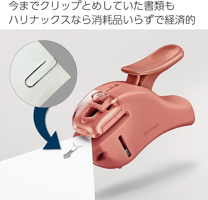 Kokuyo Stapleless Stapler, Harinacs Handheld Staple-Free, Up to 5 Sheets No Staple Binding, Portable Holeless Compact Alpha, Salmon Pink, Japan Import (SLN-MSH305VP)