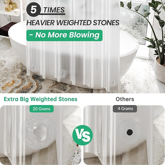 AmazerBath Extra Long Shower Curtain 90 Inches Long, Clear Premium PEVA Plastic 72x90 Inches, Tall Bathroom Curtain Heavy Duty with 3 Weighted Stones and 12 Grommet Holes