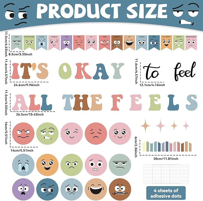 Boho Feeling Bulletin Board Set Mental Health Classroom Decorations Growth Mindset Posters Back to School Wall Art Decor Boho Emotion Cutouts Feeling Chart for Kids Teacher School Calm Corner Supplies
