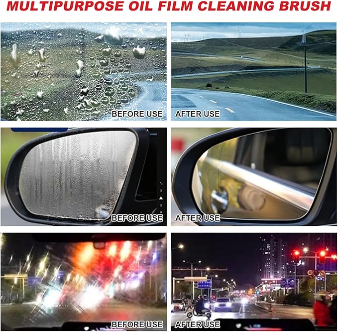 2Pack Automotive Oil Film Cleaning Brush, Cars Clear Vision Glass Cleaner for Car Windows,Anti-Rain&Anti-Fog Windshield Cleaner Tool to Improve Clarity and Visibility,Car Glass Oil Film Remover