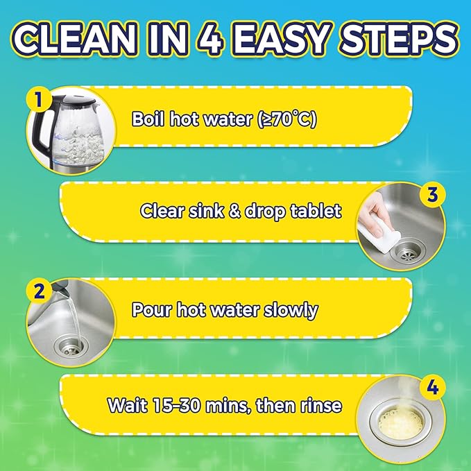 Disposal Cleaner Tablets 25 Pack, 1 Year Supply Sink and Drain Cleaner, Deodorizer Tablets Remove Odor-Causing Residues, Garbage Disposal Cleaner For House, Kitchen, Bathroom Drain Cleaning Care